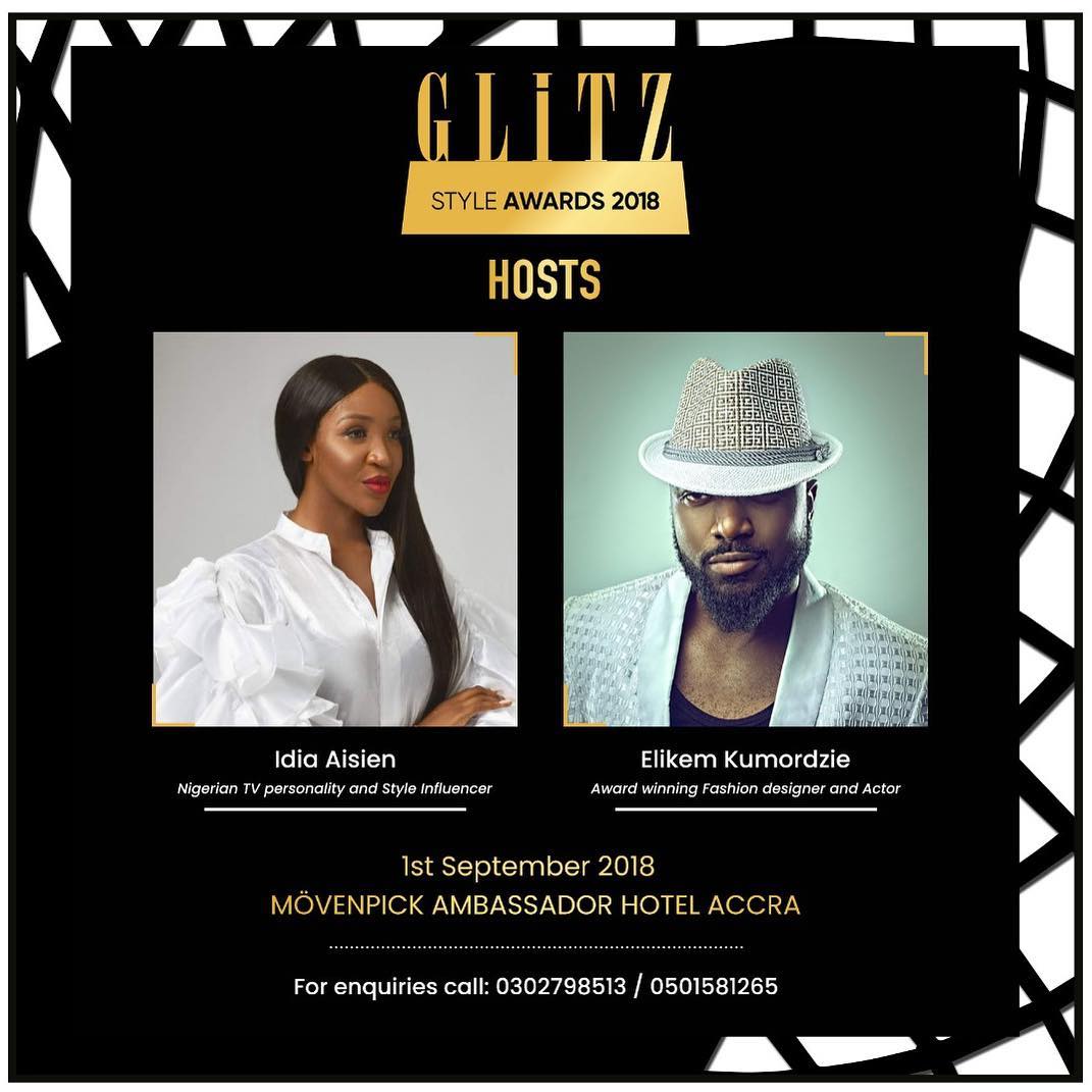 Idia Aisien and elikem kumordzie set to host Glitz award 2018