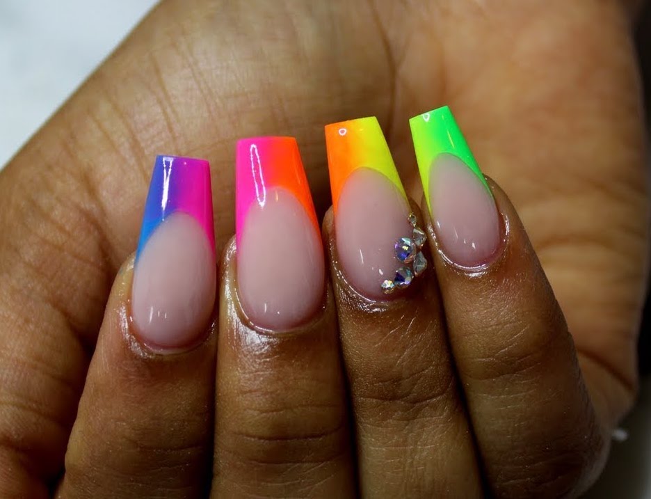 3. Rainbow French Manicure with Rhinestones - wide 5