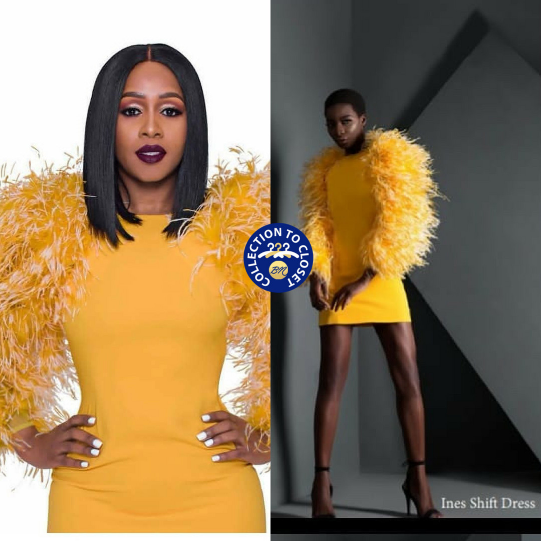 Remy Ma chose the yellow Ines shift dress from The Muse Factory Spring Summer2018 Effervescence Collection!, Remy Ma rocked the dress in an Ad campaign as the new face of Dark and Lovely's #FadeResist Icon Collection.