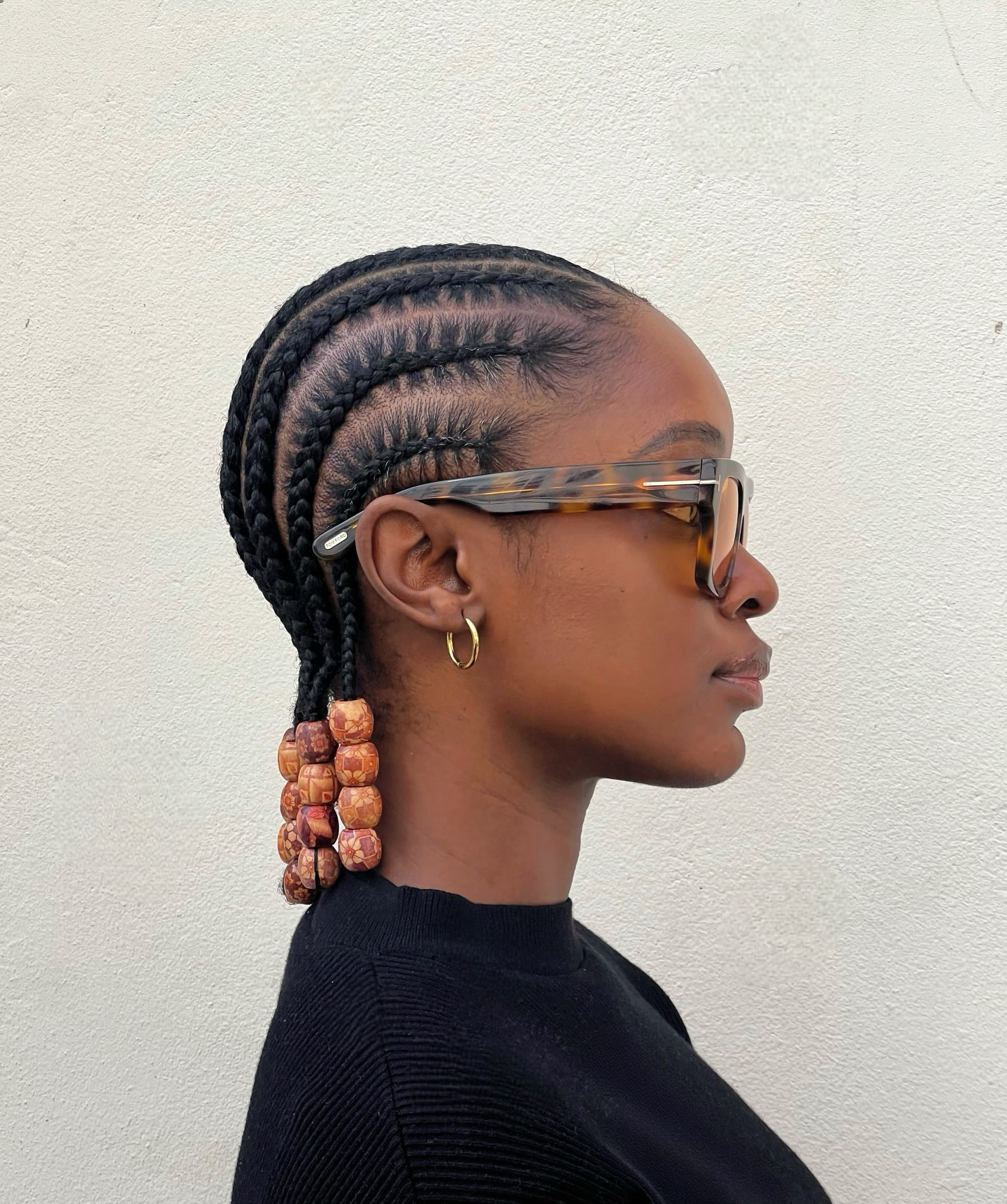 Short stitch straight all-back cornrows with beads